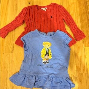 Polo by Ralph Lauren Blue Bear Ruffle Tee with Red Cable Knit Sweater